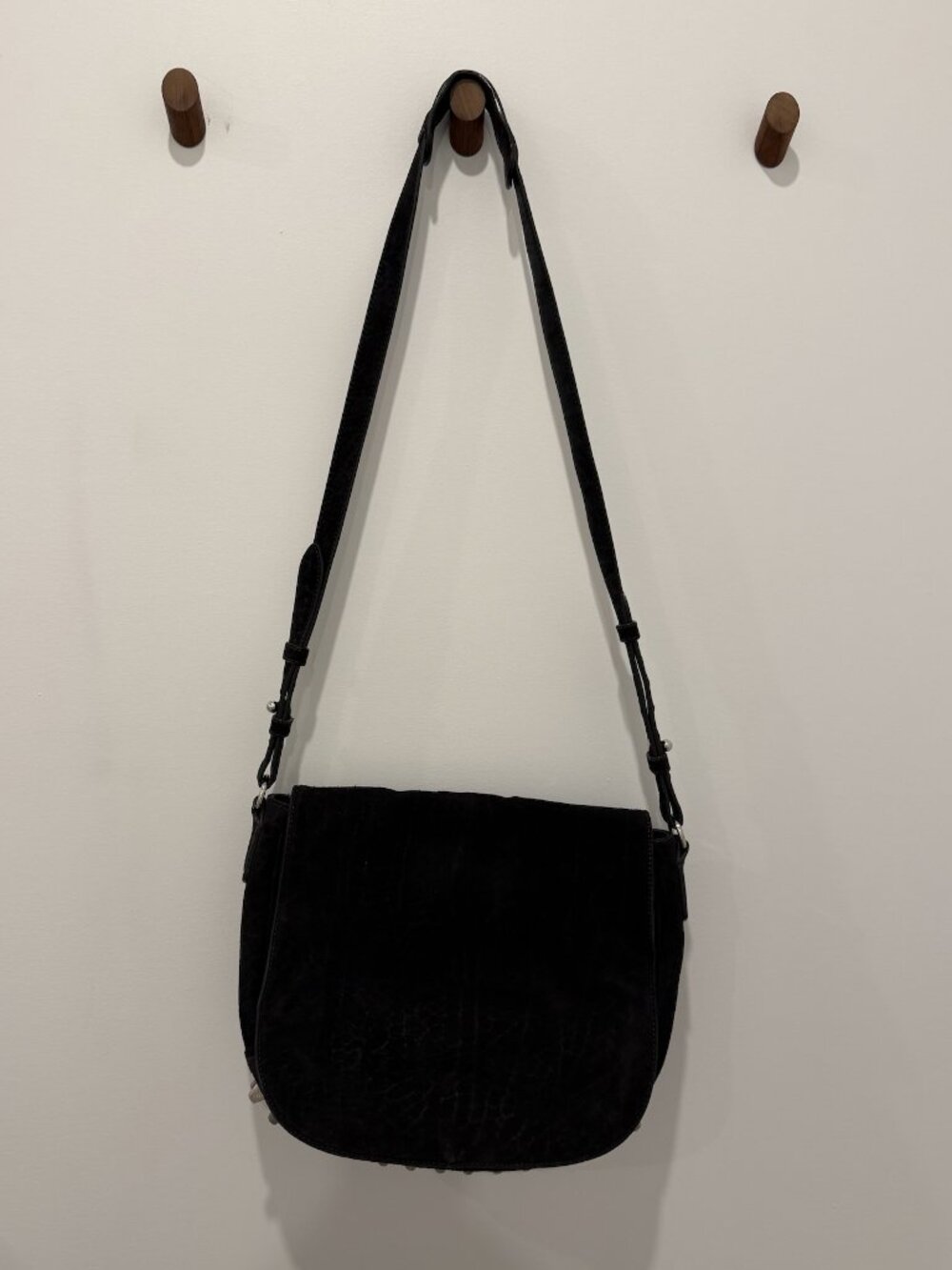 Alexander Wang Lia Studded Saddle Bag - Dark Brown Suede / Silver Hardware